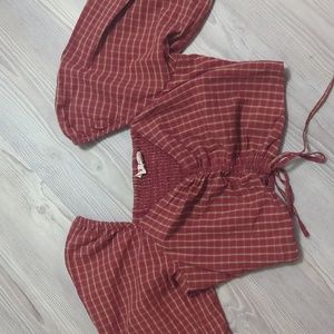 Levi's plaid crop top puff sleeve shirt pull string front size S